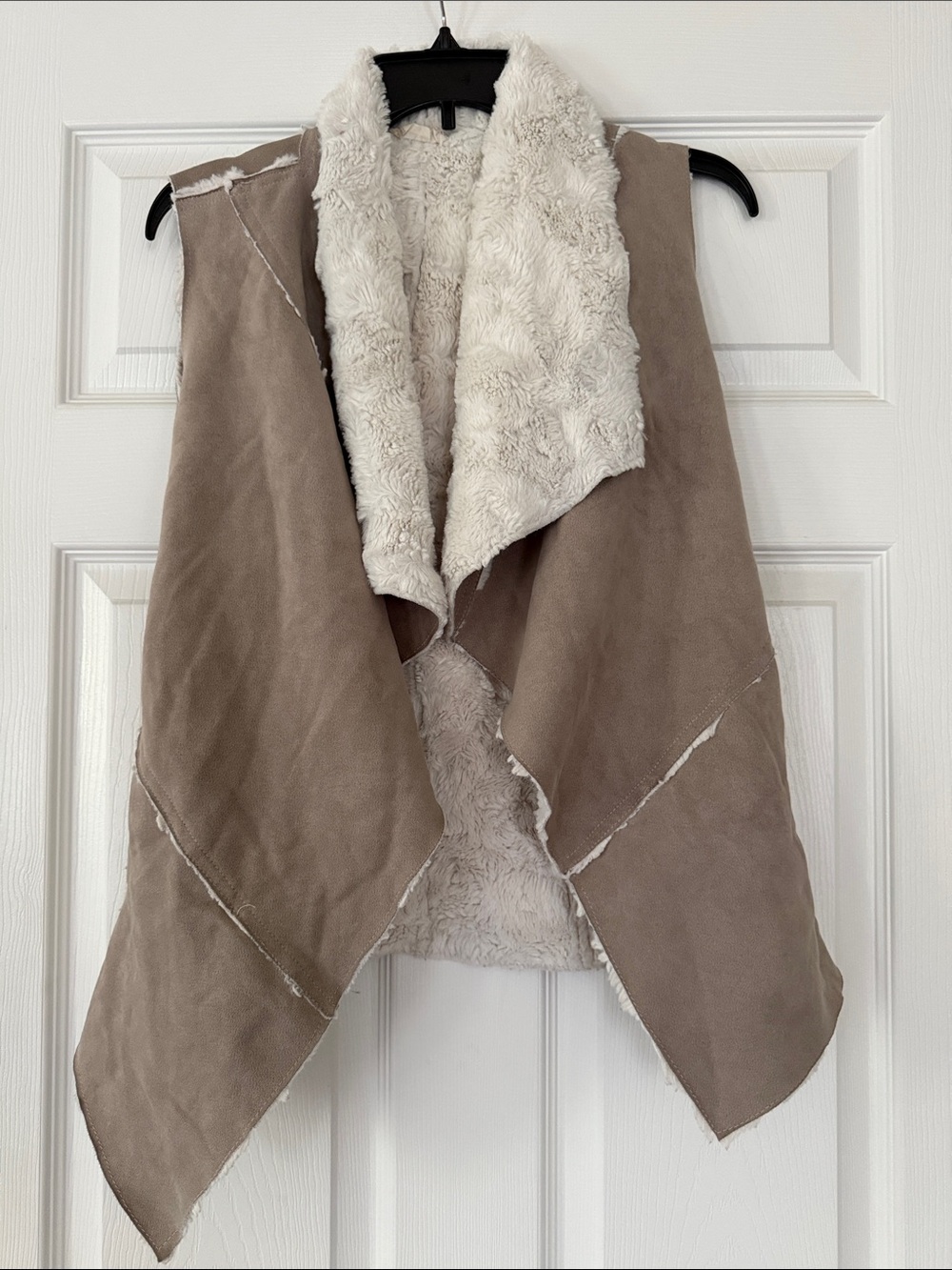 Altar'd State Taupe & Off-White Faux Shearling Draped Vest